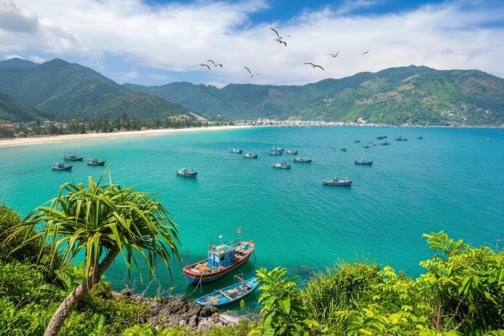 C nằm b&ecirc;n Đ&egrave;o Cả l&agrave; nơi giao h&ograve;a giữa biển v&agrave; n&uacute;i